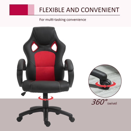 High Back Swivel Desk Chair with Wheels and Armrests for Home Office - Black & Red