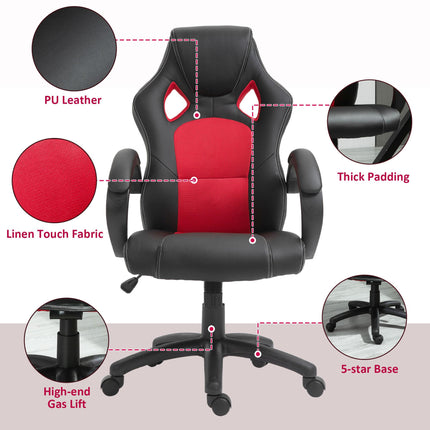 High Back Swivel Desk Chair with Wheels and Armrests for Home Office - Black & Red
