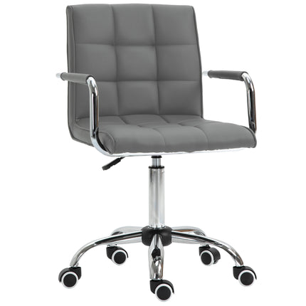 Mid Back PU Leather Swivel Office Desk Chair with Armrests and Wheels - Grey