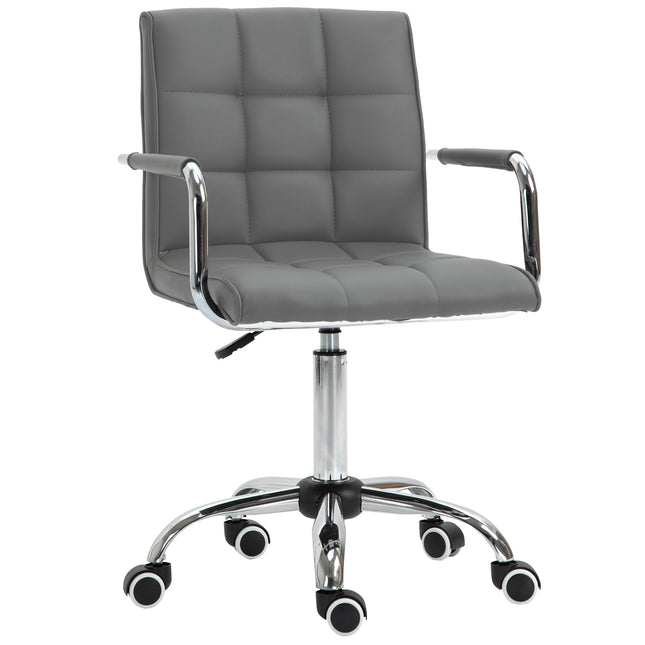 Mid Back PU Leather Swivel Office Desk Chair with Armrests and Wheels - Grey