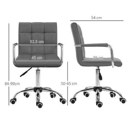 Mid Back PU Leather Swivel Office Desk Chair with Armrests and Wheels - Grey
