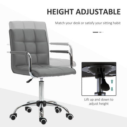 Mid Back PU Leather Swivel Office Desk Chair with Armrests and Wheels - Grey