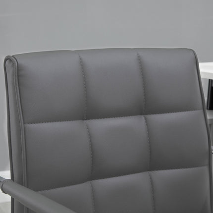 Mid Back PU Leather Swivel Office Desk Chair with Armrests and Wheels - Grey