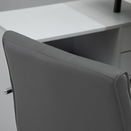 Mid Back PU Leather Swivel Office Desk Chair with Armrests and Wheels - Grey