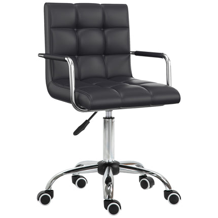 Mid Back PU Leather Swivel Office Desk Chair with Armrests and Wheels - Black
