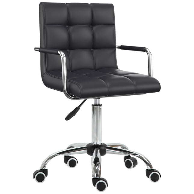 Mid Back PU Leather Swivel Office Desk Chair with Armrests and Wheels - Black