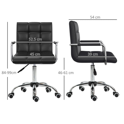 Mid Back PU Leather Swivel Office Desk Chair with Armrests and Wheels - Black