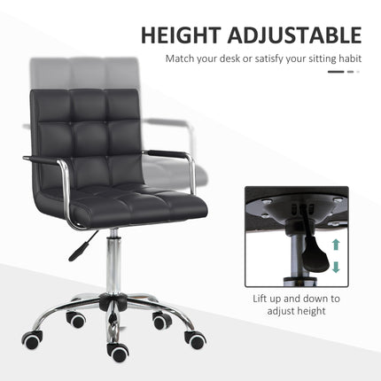 Mid Back PU Leather Swivel Office Desk Chair with Armrests and Wheels - Black