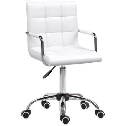 Mid Back PU Leather Swivel Office Desk Chair with Armrests and Wheels - White