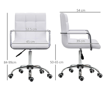 Mid Back PU Leather Swivel Office Desk Chair with Armrests and Wheels - White