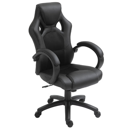 High Back Faux Leather Computer Office Swivel Chair with Wheels and Armrests - Black