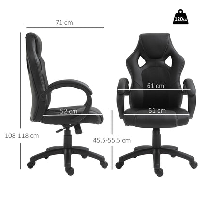 High Back Faux Leather Computer Office Swivel Chair with Wheels and Armrests - Black