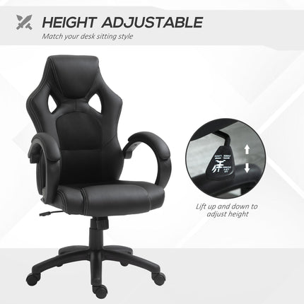 High Back Faux Leather Computer Office Swivel Chair with Wheels and Armrests - Black