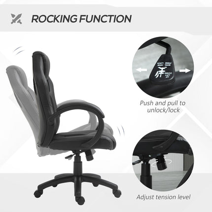 High Back Faux Leather Computer Office Swivel Chair with Wheels and Armrests - Black