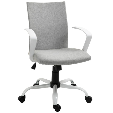 Linen Swivel Office Desk Chair with Wheels, Adjustable Height & Armrests - Light Grey
