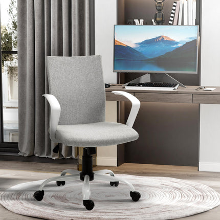 Linen Swivel Office Desk Chair with Wheels, Adjustable Height & Armrests - Light Grey