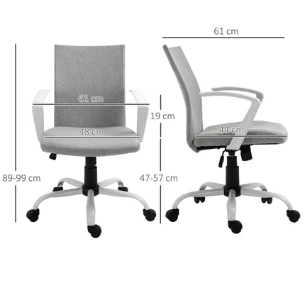 Linen Swivel Office Desk Chair with Wheels, Adjustable Height & Armrests - Light Grey