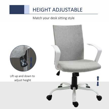 Linen Swivel Office Desk Chair with Wheels, Adjustable Height & Armrests - Light Grey