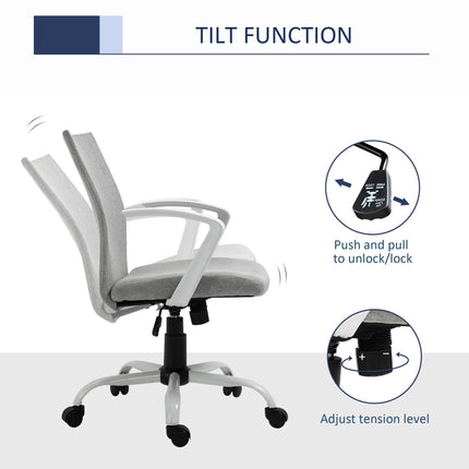 Linen Swivel Office Desk Chair with Wheels, Adjustable Height & Armrests - Light Grey