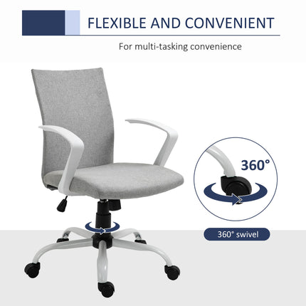 Linen Swivel Office Desk Chair with Wheels, Adjustable Height & Armrests - Light Grey