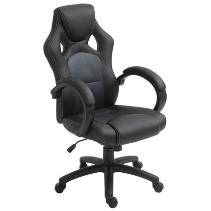High-Back Faux Leather Swivel Office Desk Chair with Wheels and Armrests - Black