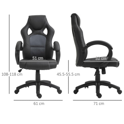 High-Back Faux Leather Swivel Office Desk Chair with Wheels and Armrests - Black