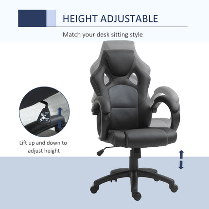High-Back Faux Leather Swivel Office Desk Chair with Wheels and Armrests - Black