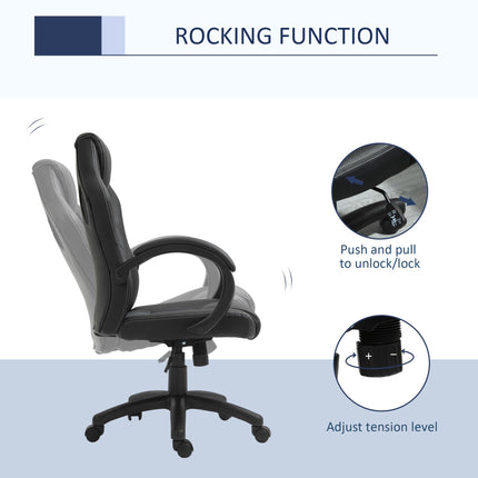 High-Back Faux Leather Swivel Office Desk Chair with Wheels and Armrests - Black