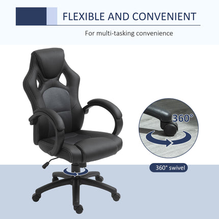 High-Back Faux Leather Swivel Office Desk Chair with Wheels and Armrests - Black
