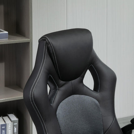 High-Back Faux Leather Swivel Office Desk Chair with Wheels and Armrests - Black