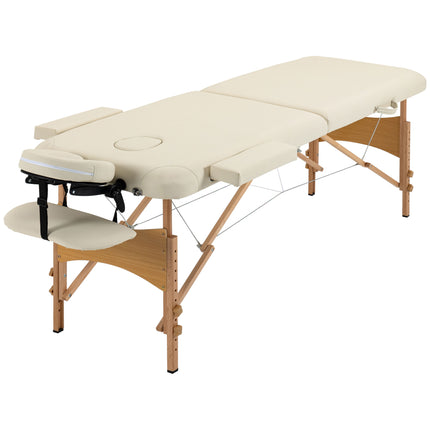 Portable Folding Massage Bed with Wooden Frame and Carry Bag - Cream