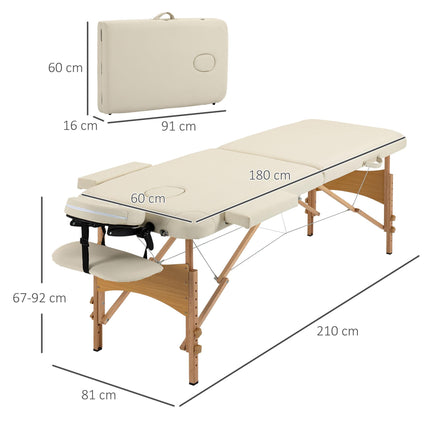 Portable Folding Massage Bed with Wooden Frame and Carry Bag - Cream