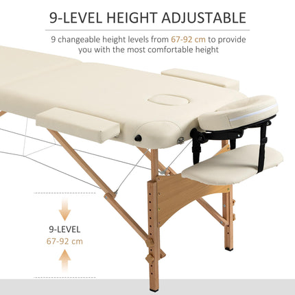 Portable Folding Massage Bed with Wooden Frame and Carry Bag - Cream