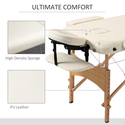 Portable Folding Massage Bed with Wooden Frame and Carry Bag - Cream