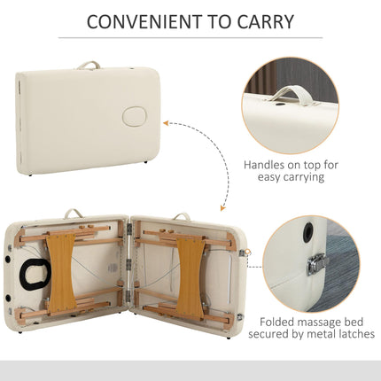Portable Folding Massage Bed with Wooden Frame and Carry Bag - Cream