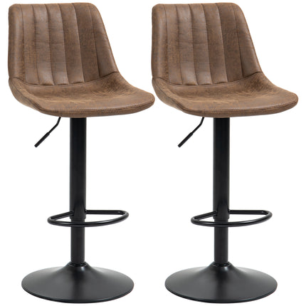 Adjustable 360° Swivel Bar Stools Set of 2 with Padded Seats - Brown