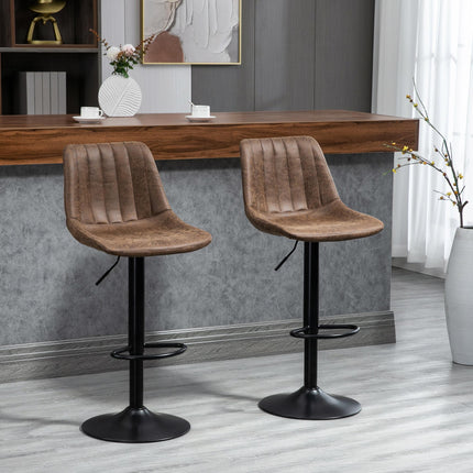 Adjustable 360° Swivel Bar Stools Set of 2 with Padded Seats - Brown