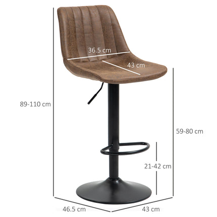 Adjustable 360° Swivel Bar Stools Set of 2 with Padded Seats - Brown