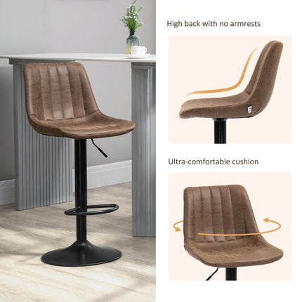 Adjustable 360° Swivel Bar Stools Set of 2 with Padded Seats - Brown