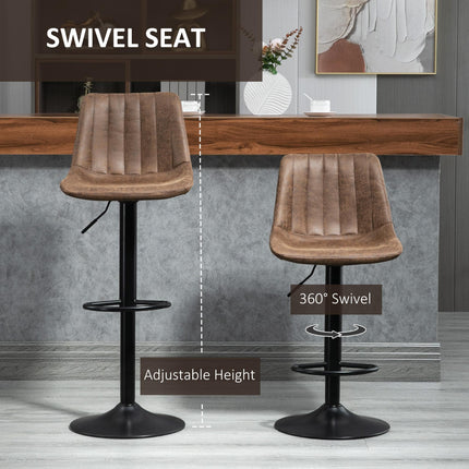 Adjustable 360° Swivel Bar Stools Set of 2 with Padded Seats - Brown