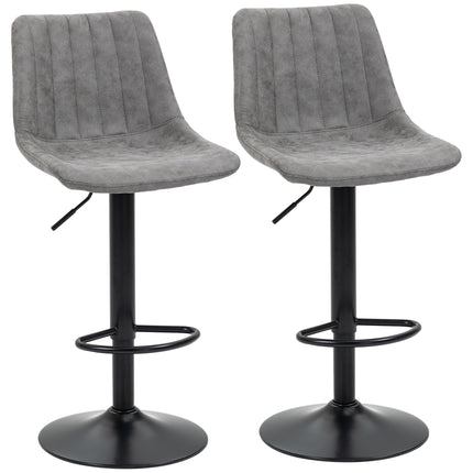 Set of 2 Adjustable Bar Stools with 360° Swivel - Grey