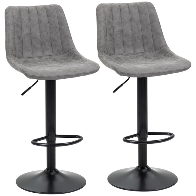 Set of 2 Adjustable Bar Stools with 360° Swivel - Grey