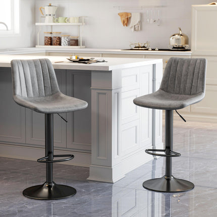 Set of 2 Adjustable Bar Stools with 360° Swivel - Grey