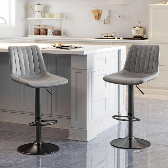 Set of 2 Adjustable Bar Stools with 360° Swivel - Grey