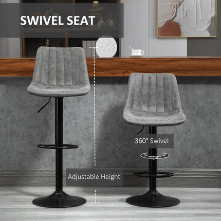 Set of 2 Adjustable Bar Stools with 360° Swivel - Grey