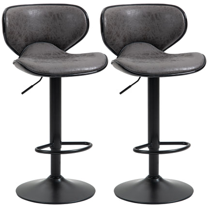 Set of 2 Adjustable Height Swivel Bar Stools with Microfiber Cloth Upholstery - Dark Grey