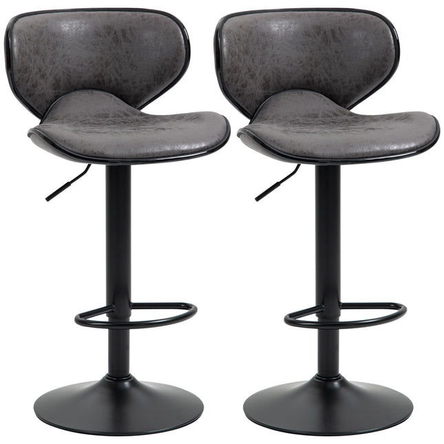 Set of 2 Adjustable Height Swivel Bar Stools with Microfiber Cloth Upholstery - Dark Grey
