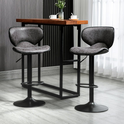 Set of 2 Adjustable Height Swivel Bar Stools with Microfiber Cloth Upholstery - Dark Grey