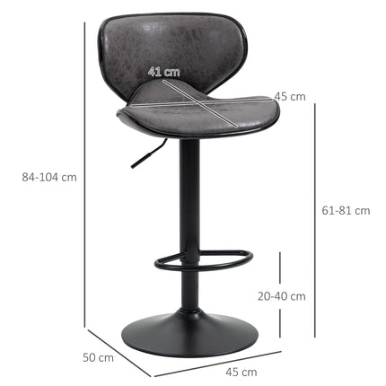 Set of 2 Adjustable Height Swivel Bar Stools with Microfiber Cloth Upholstery - Dark Grey
