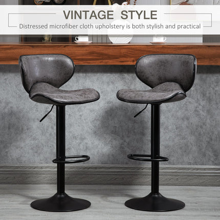 Set of 2 Adjustable Height Swivel Bar Stools with Microfiber Cloth Upholstery - Dark Grey